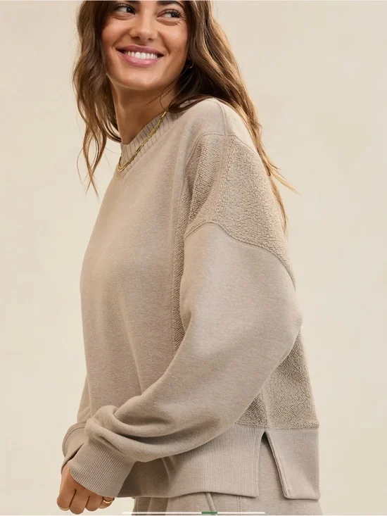 Aerie Apres-Chill Sweatshirt Medium NWT Stone Harbor Cozy Textured Pullover - Picture 5 of 11